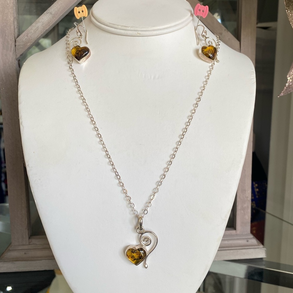 Heart Shaped Necklace with Amber Gemstone